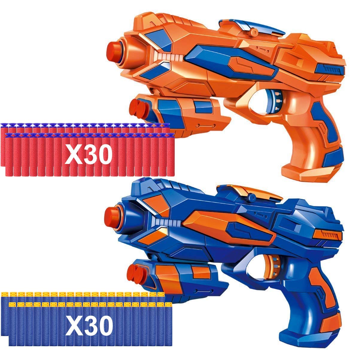 POKONBOY 2 Pack Blaster Guns Toy Guns for Boys with 60 Pack Refill Soft Foam Darts for Kids Birthday Gifts Party Supplies Hand Gun Toys for 6+ Year