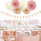 Pink Champagne-Peach Rose-Gold Boho Party Decorations - 23pcs Women Girls Birthday Tissue Pom Poms Streamers,Baby Bridal Shower Tassel Garland