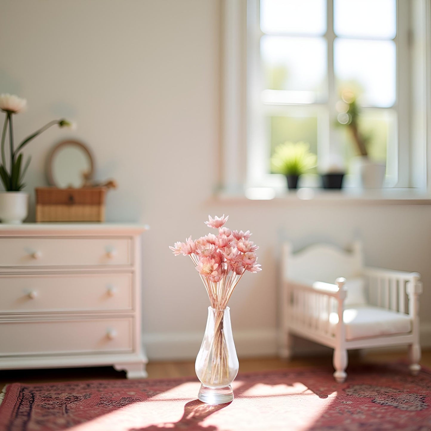 Pink Mini Flower Vase, 1/12 Scale Miniature Dollhouse Accessories Decor, Doll House Mini Flower Bowl Elegant Decoration for Mini Scene Excellent