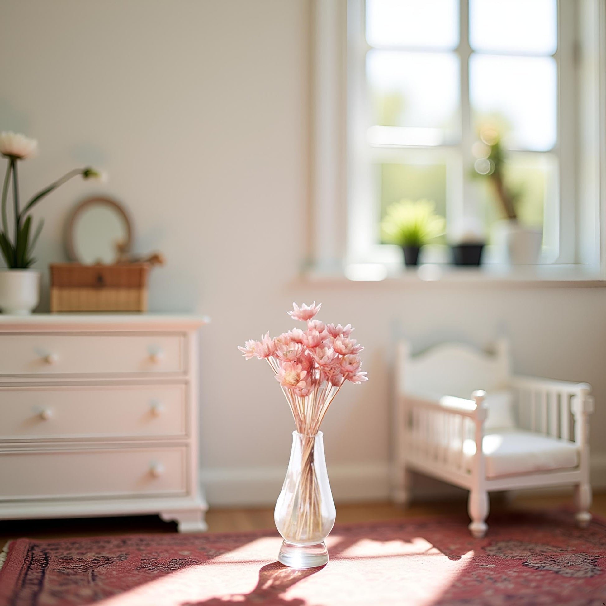 Pink Mini Flower Vase, 1/12 Scale Miniature Dollhouse Accessories Decor, Doll House Mini Flower Bowl Elegant Decoration for Mini Scene Excellent