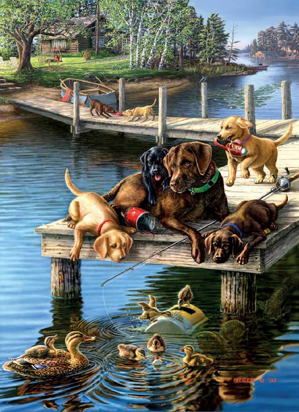 SunsOut Summer School 500 pc Large Piece Jigsaw Puzzle for Adults, Larger Size Pieces for Easy Grip, Chocolate Lab, Dogs, Animals, James Meger
