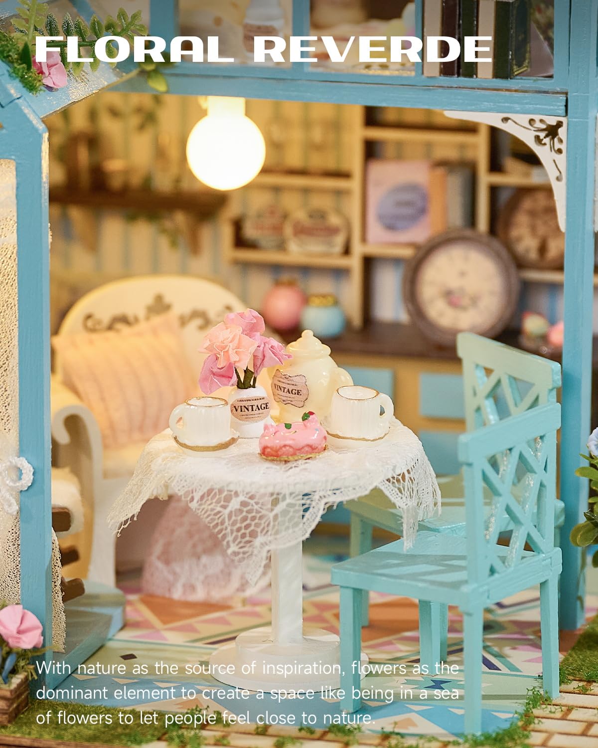 DIY Miniature House Kit for Adults, Teens and Beginners, Mini House Building Kit with Furniture and LED Lights, Wooden Dollhouse Kit Decoration