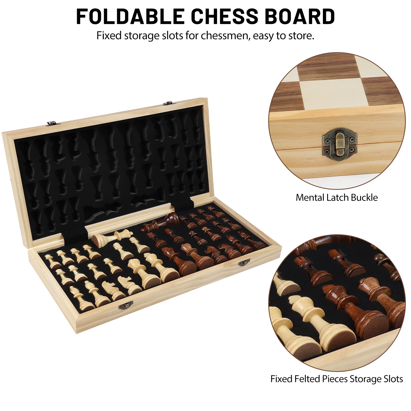 LEAP Wooden Chess Set 17" Inches - 2 Extra Queens - Folding Board Raised Edge, Handmade Portable Travel Chess Board Game Sets with Game Pieces Storage