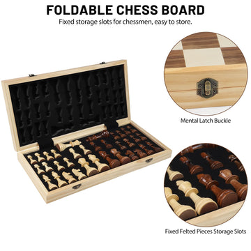 LEAP Wooden Chess Set 17" Inches - 2 Extra Queens - Folding Board Raised Edge, Handmade Portable Travel Chess Board Game Sets with Game Pieces Storage