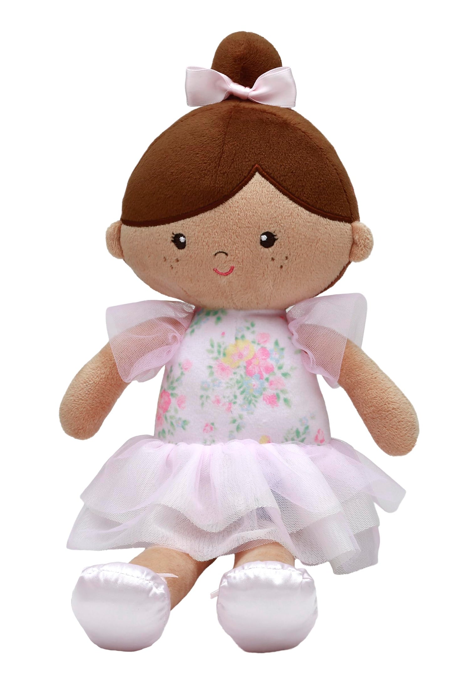 Large 15 Inch Soft Baby Doll with Ballerina Dress and Satin Accents, Darker Complexion, Tiana Pink Floral