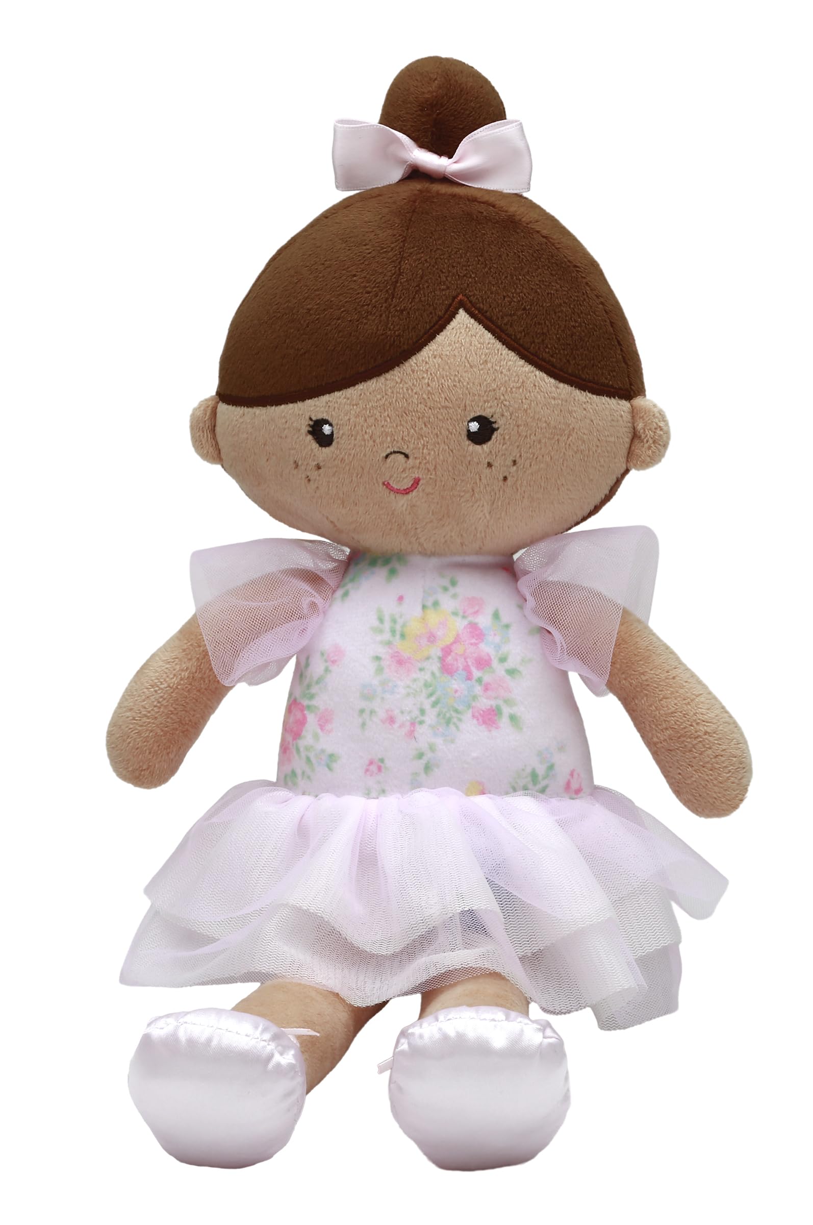 Large 15 Inch Soft Baby Doll with Ballerina Dress and Satin Accents, Darker Complexion, Tiana Pink Floral