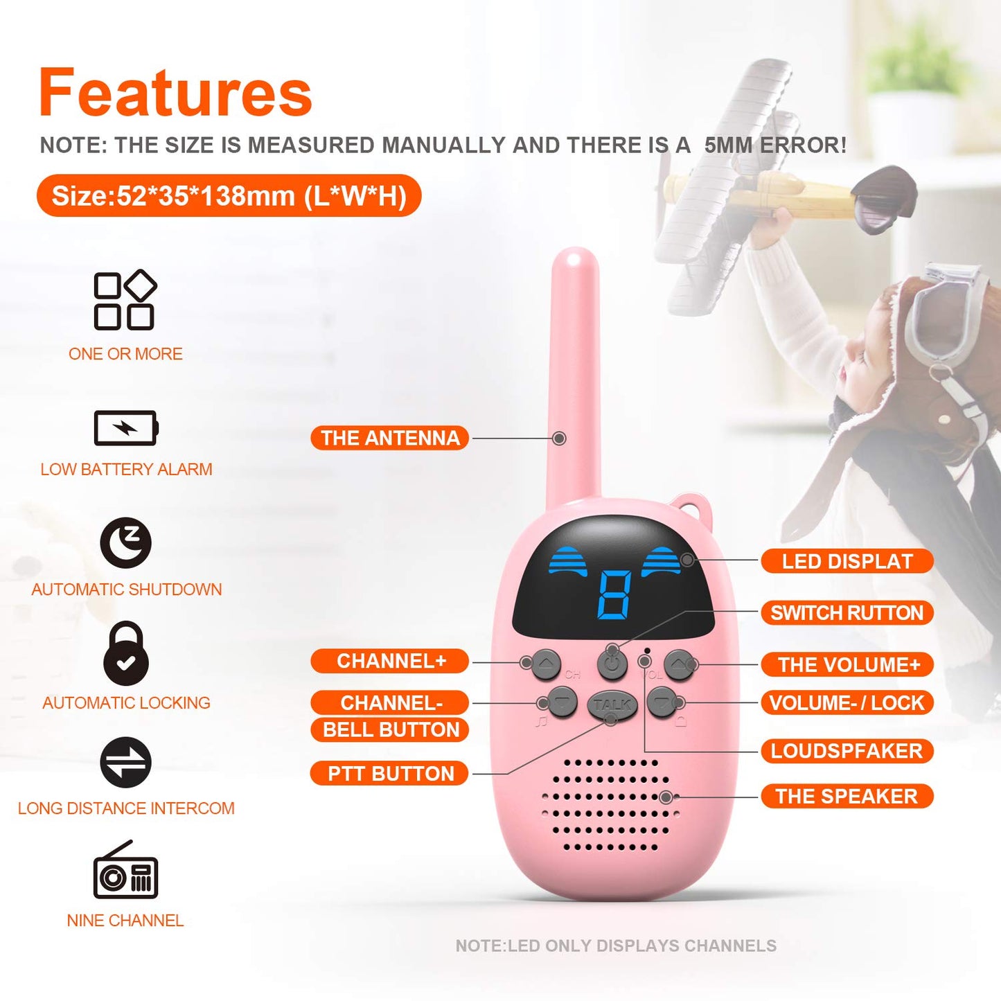 GOCOM Walkie Talkies for Kids, Kids Toys Handheld Child Gift Walky Talky, Two-Way Radio Boys & Girls Toys Age 3-12, for Indoor Outdoor Hiking