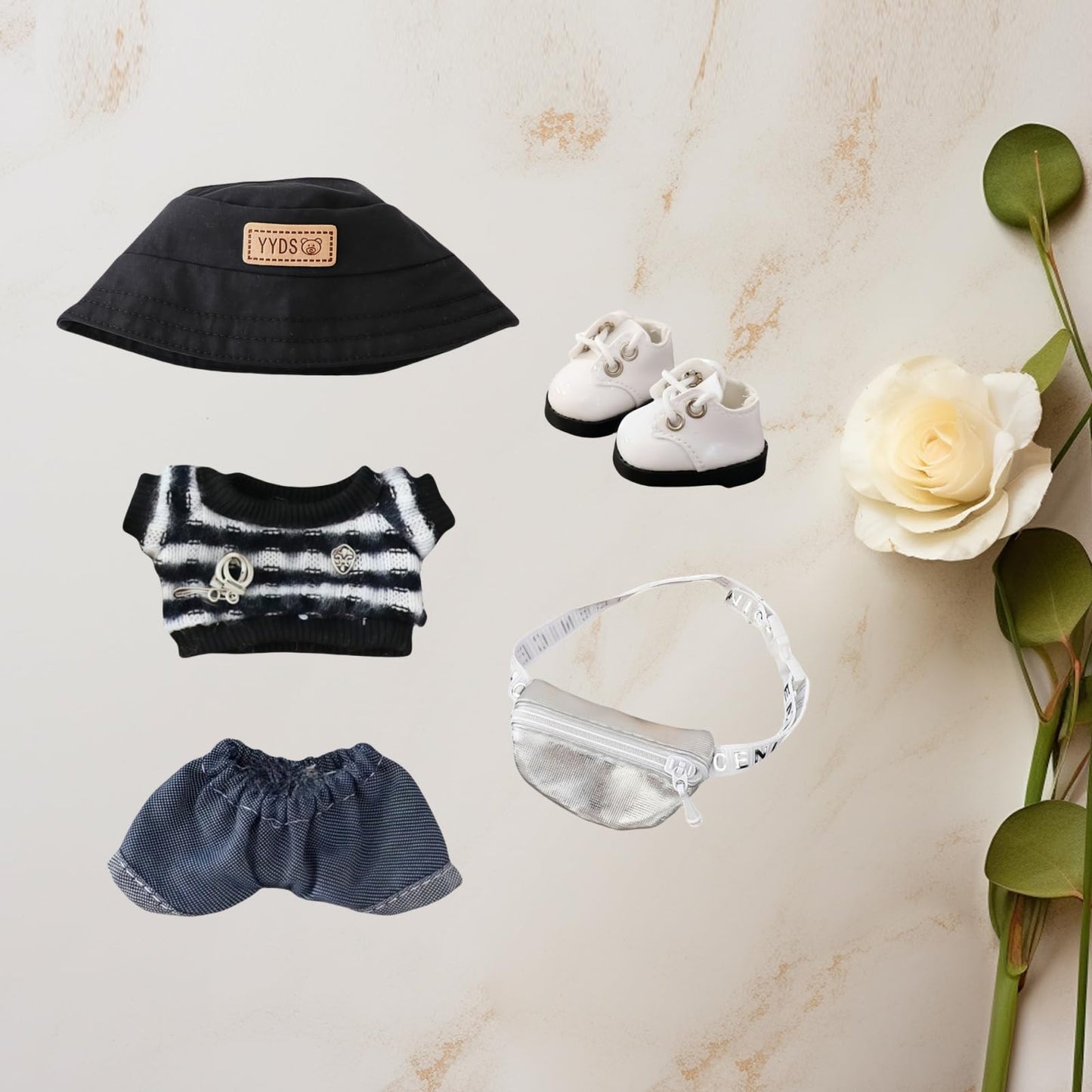 17cm Doll Clothes Set, 5 Pieces Casual Wear Outfit Set for 6.7inch Doll Dress Suit, Fashion Dress Up Hat Clothes Accessories for 1st/2nd/3rd Gen Dolls