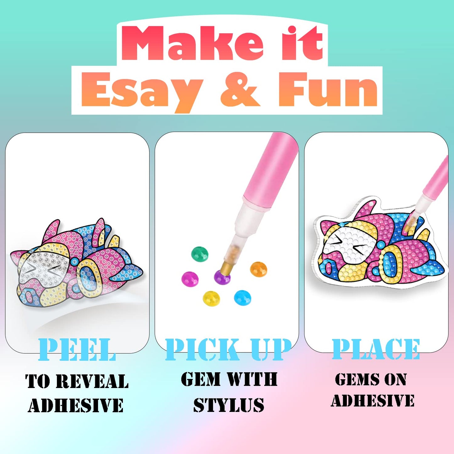Diamond art Painting Kits For Kids - Make Your Own GEM Keychains - Arts and Crafts for Kids,Girls and Boys - Gem Art Painting Kits - Gift Ideas