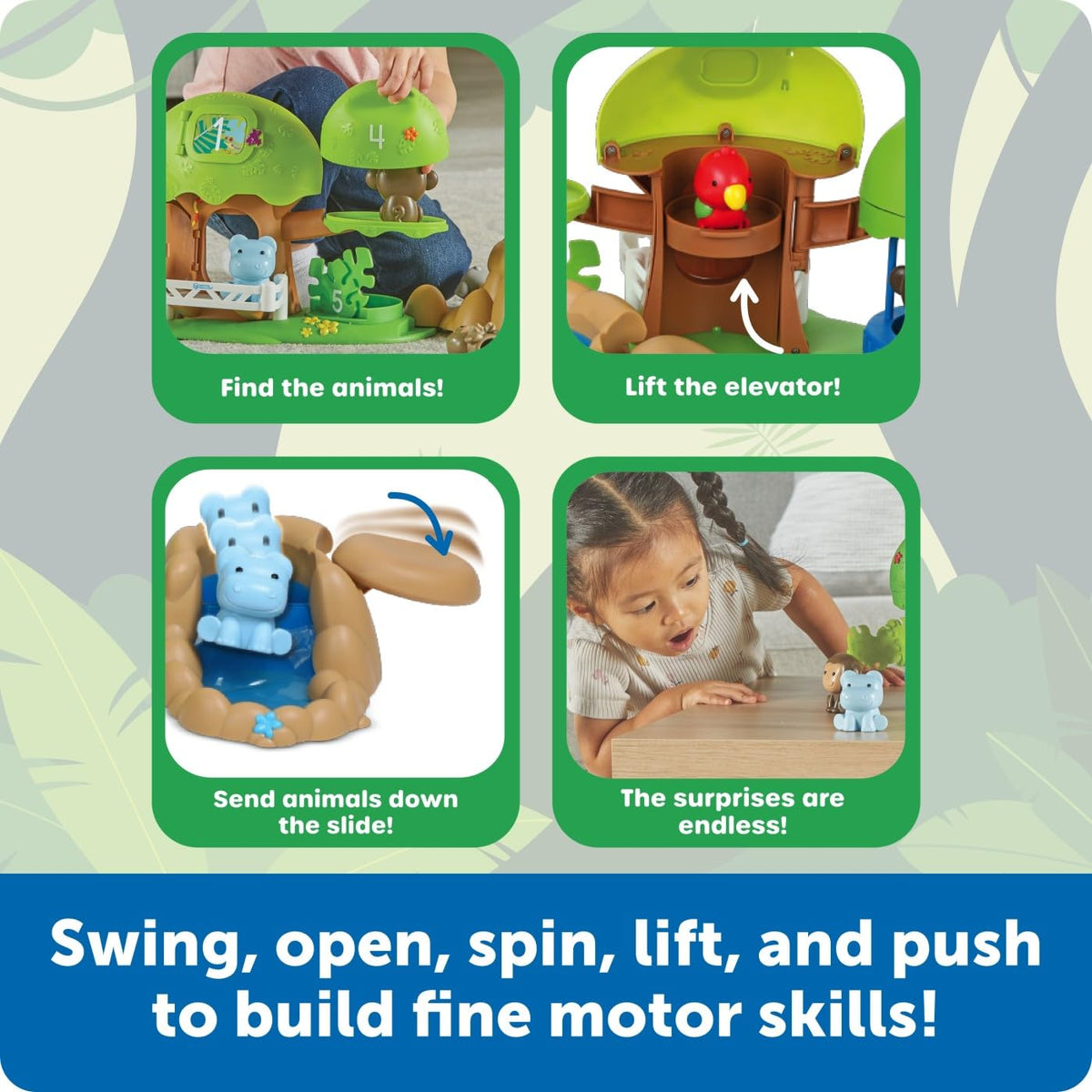 Learning Resources Peeksville Learning Jungle Playset, Animal Kingdom Figurines, Zoo Toy, Tiger, Lion, Animals, Fine Motor Skills for Kids, Toddler