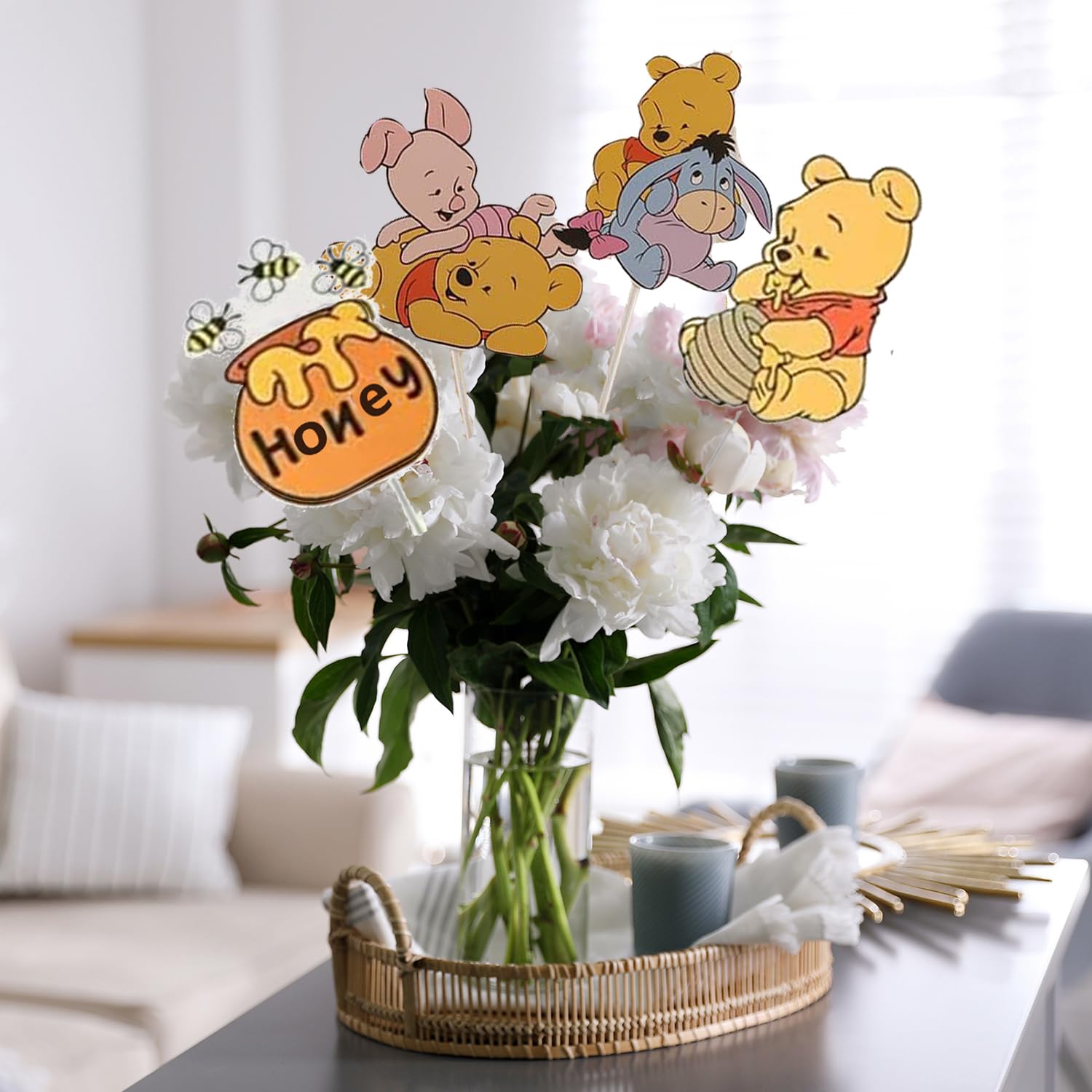 24 PCS Bear Party Decorations Centerpieces, Cute Table Toppers On Sticks Cutouts for Baby Shower Table Decorations Birthday Party Supplies