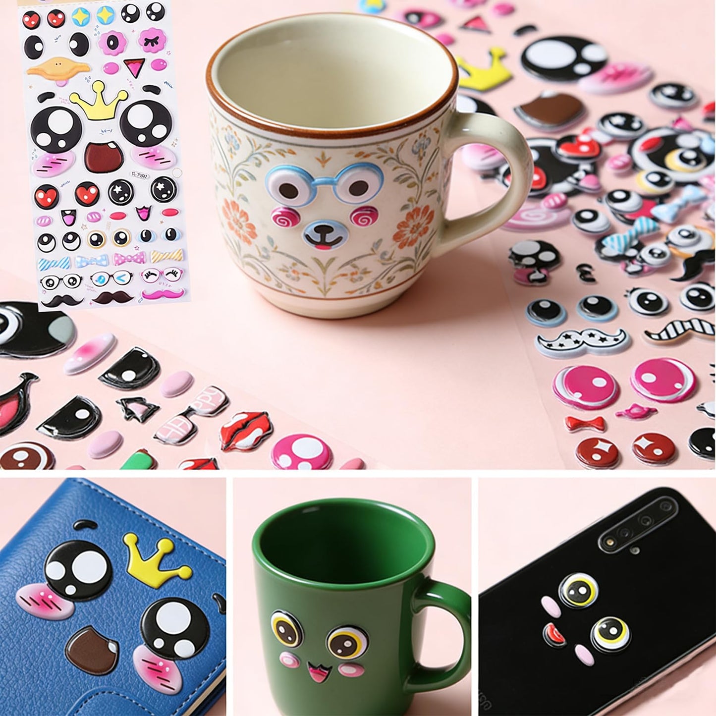 8 Set Puffy Googly Eyes Stickers Sticky Foam Eyeball Stickers for Kids Crafts Wiggle Eye Stickers with Mouth Nose Self Adhesive Assorted Sizes for DIY
