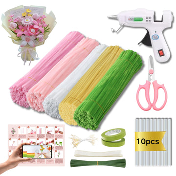 Xokpait 500pcs Pipe Cleaners Flowers Kit,Chenille Stems for DIY Flower Making Kit,Pipe Cleaners Projects Creative for DIY Art and Craft,Ideal