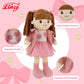 Linzy 15" Little Sweet Hearts Emily Doll - Adorable My First Plush Rag Doll for Girls - Soft Baby Doll with Braided Pigtails & Bows, Washable Sensory