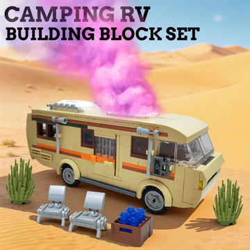 GHQYTPR Classic Desert Camper RV Building Block Set 426 Pcs Motorhome Car Model Kit with Chemistry Lab Interior for Adults & Teens Home Desk Decor