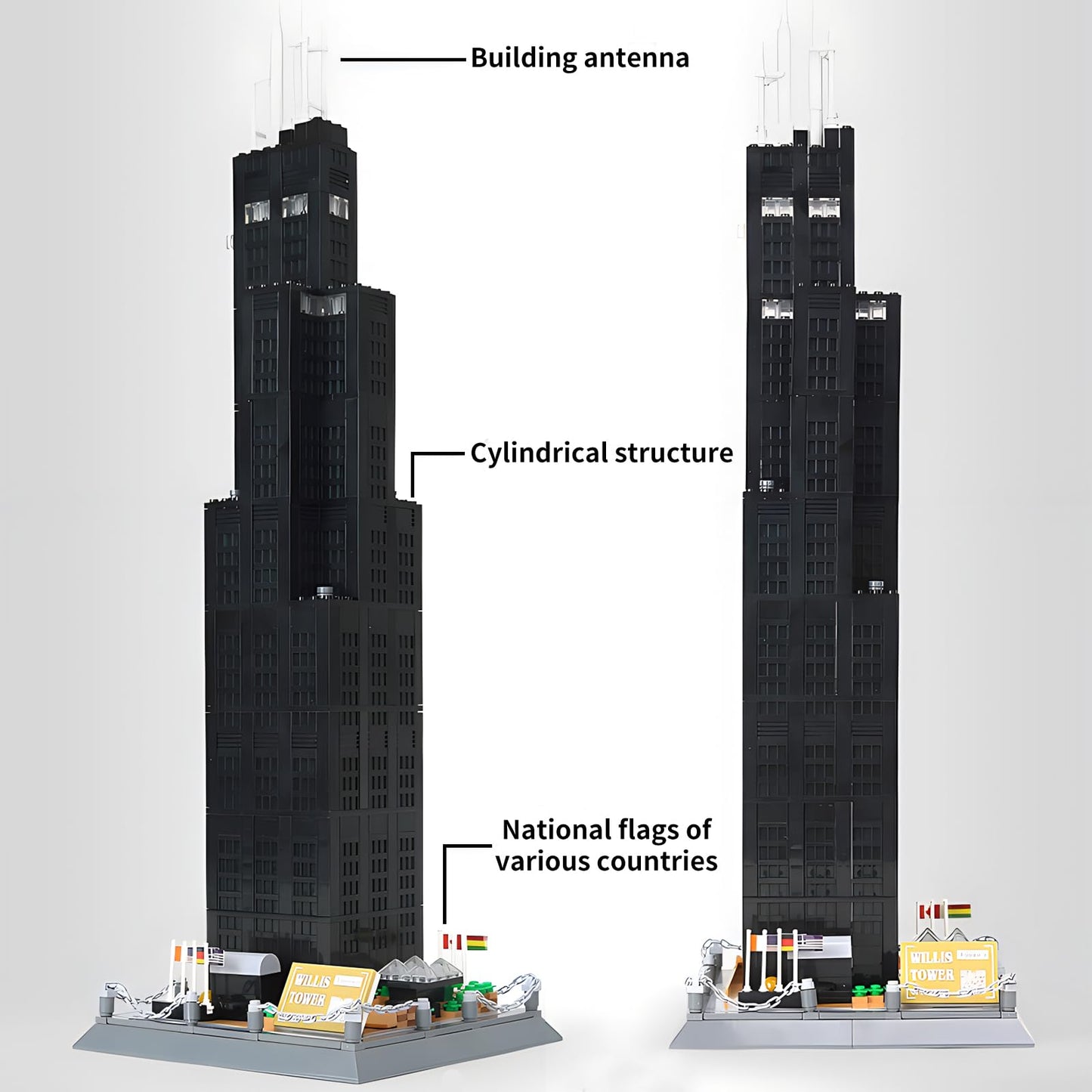 CAXIMSY Willis Tower Chicago Architecture Model Building Blocks Sets The Office Landmarks Skyline Set Toys Collection for Kids Adults 1241Pcs