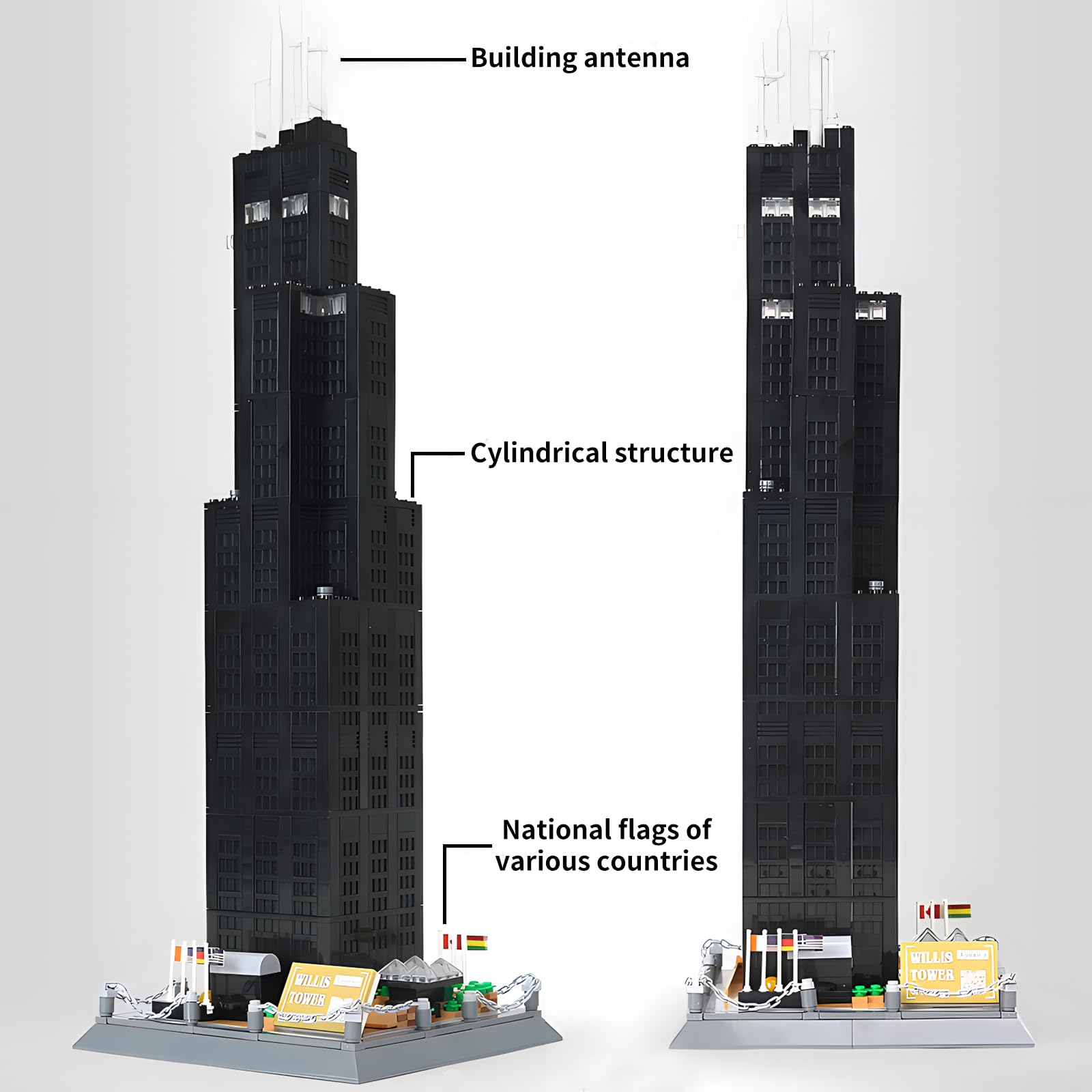 CAXIMSY Willis Tower Chicago Architecture Model Building Blocks Sets The Office Landmarks Skyline Set Toys Collection for Kids Adults 1241Pcs