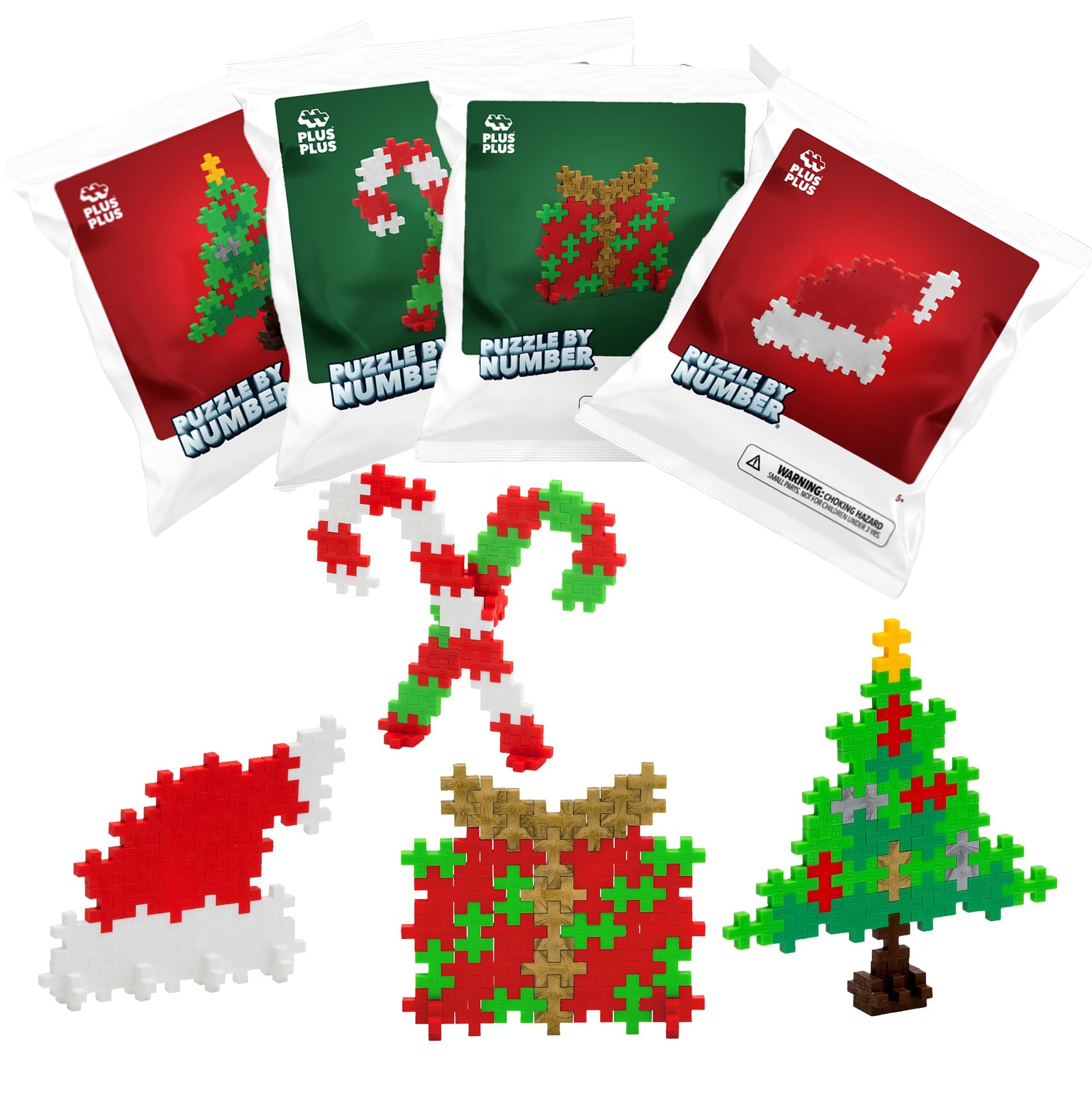 PLUS PLUS Puzzle by Number, Holiday Fun Pack - Mini Building Waffle Blocks