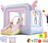 Inflatable Bounce House for Kids All-in-ONE w/Macaron Balloons, Catch Ball Set, Punching Bag, Beachball, Basketball, 106 x 85 x 80 Jump Castle