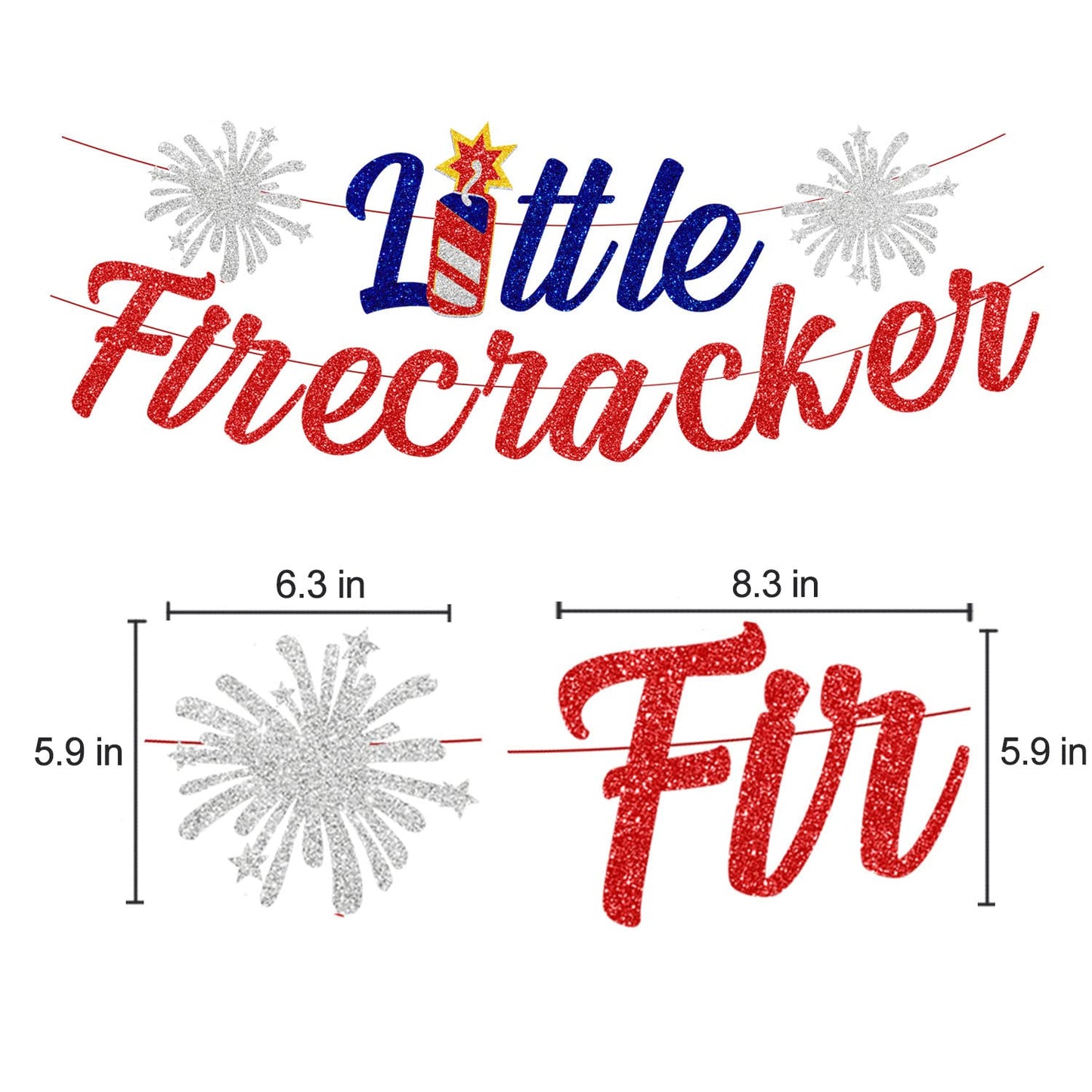Little Firecracker Birthday Party Decorations 4th of July 1st Birthday Party Supplies Glittery Little Firecracker Banner High chair Banner