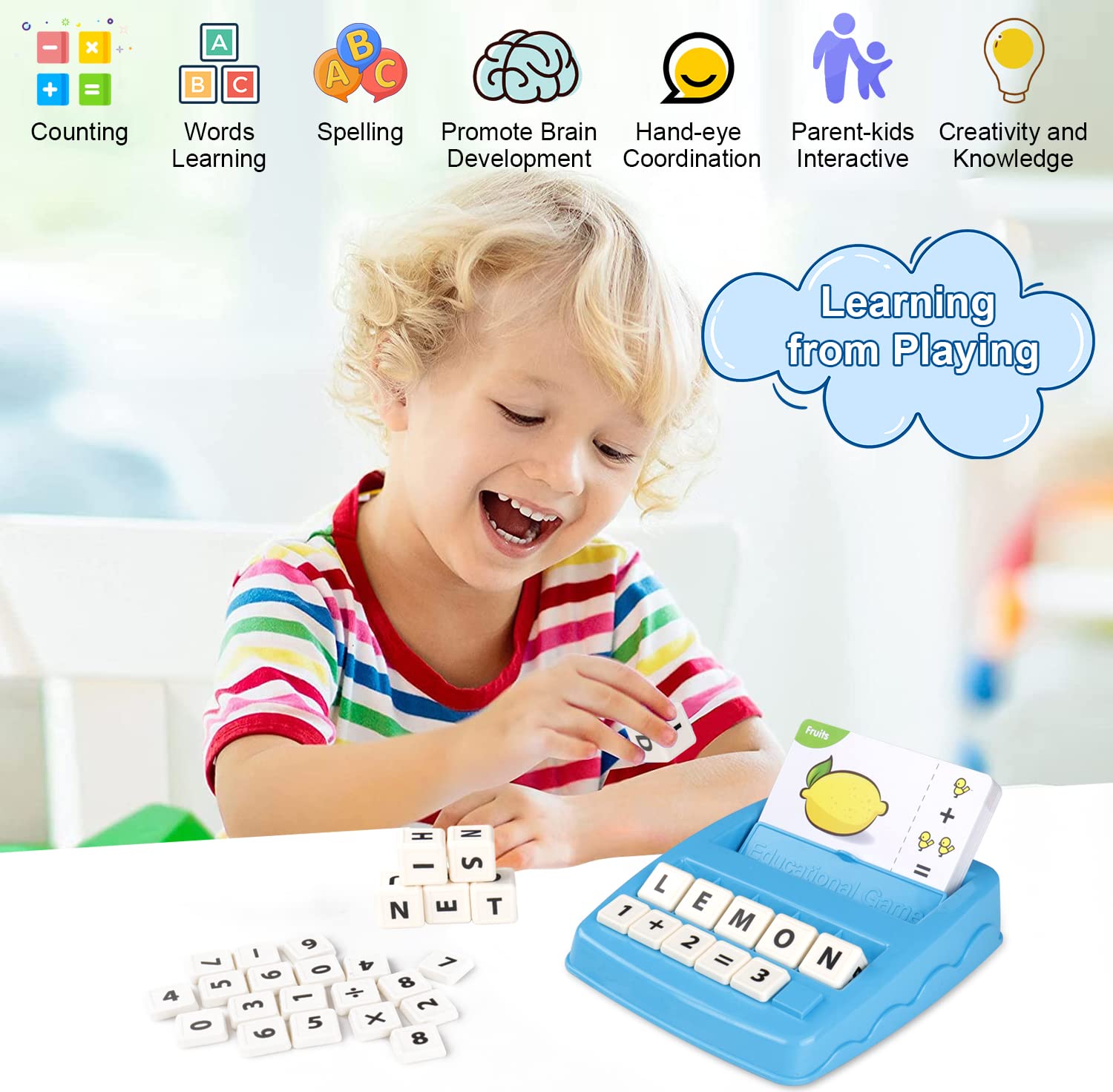Matching Letter Game for Kids, 2 in 1 Educational Toys Alphabet Spelling & Reading, Number & Color Recognition Learning Flash Cards Birthday Gifts