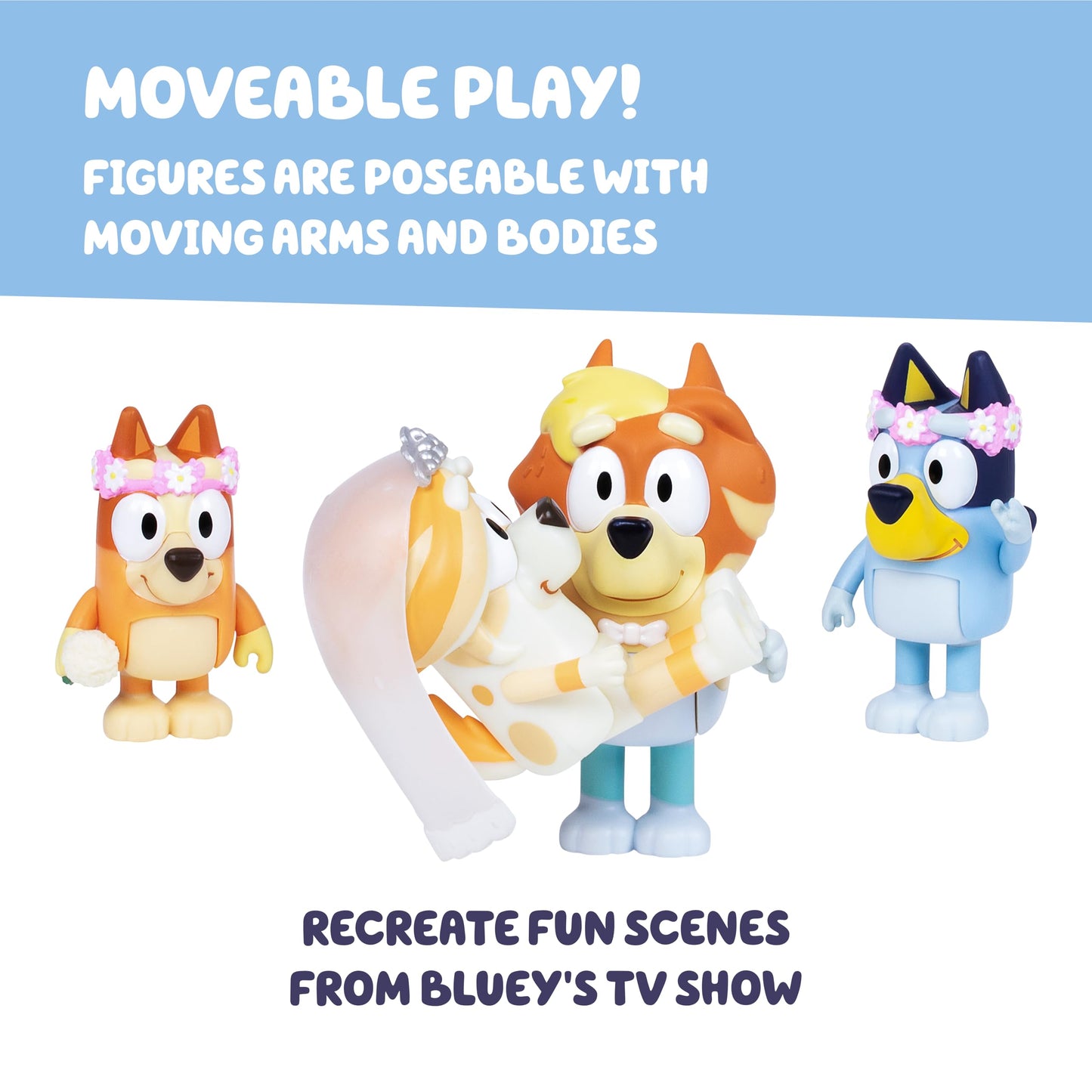 Bluey Wedding Figures Pack of 4, Articulated Character Toys with Uncle Rad, Frisky, and Flower Bingo Figurines, Action Figures for Kids Ages 3+