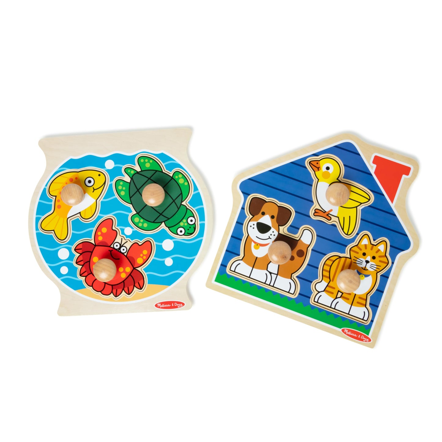 Melissa & Doug Wooden Jumbo Peg Puzzle 2-Pack - Fish Bowl, House Pets, 3-Piece for Toddlers Boys and Girls, Ages 1+ Years