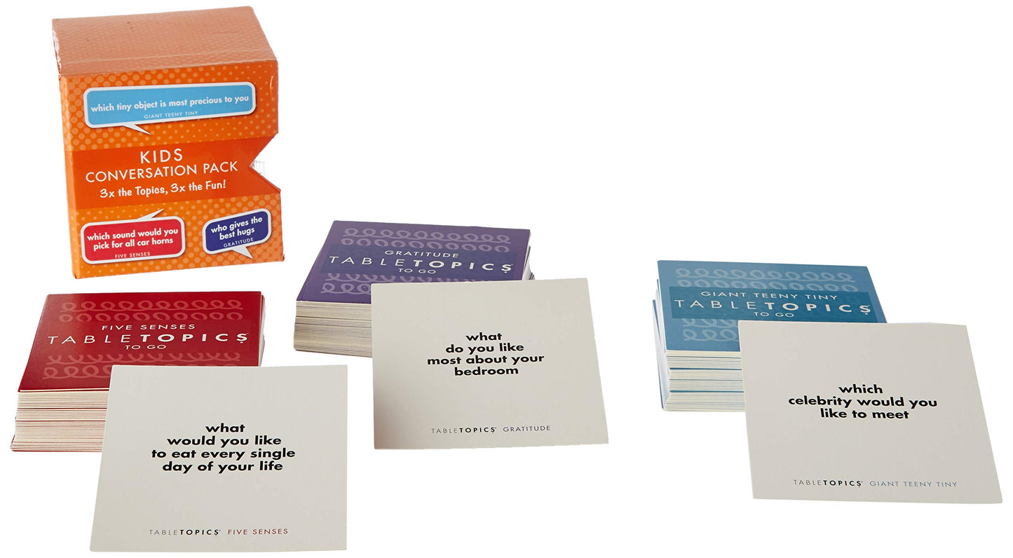 TableTopics Kids Conversation Pack for Families with Young Children, 120 Engaging Question Cards for Dinner & Classrooms, Boxed Set of 3 Topics