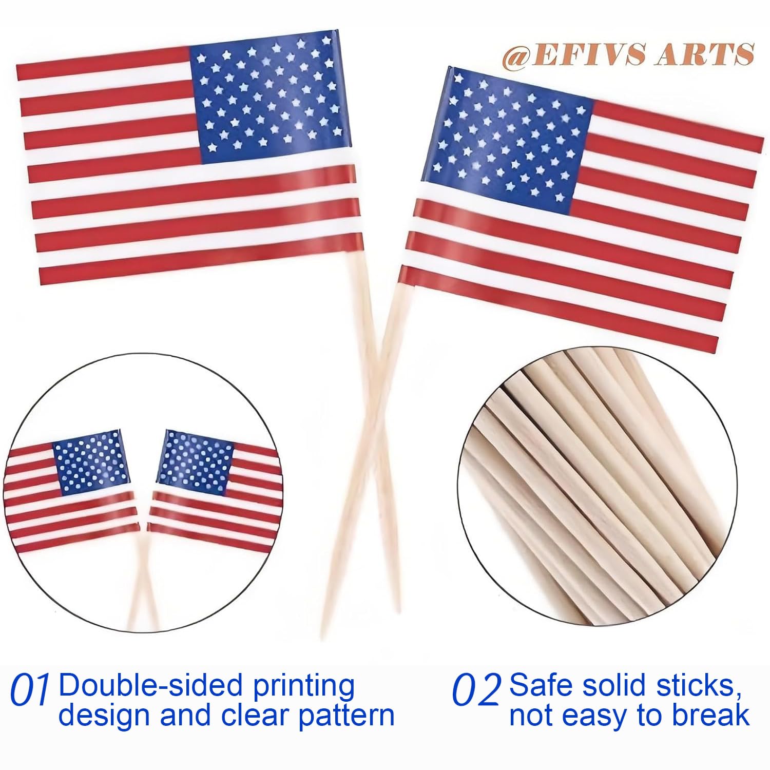 Efivs Arts 100 Pcs 4th of July American Toothpick Flag Toppers Cake Decorations Independence Day Patriotic Cupcake Toppers Picks for Army Graduation