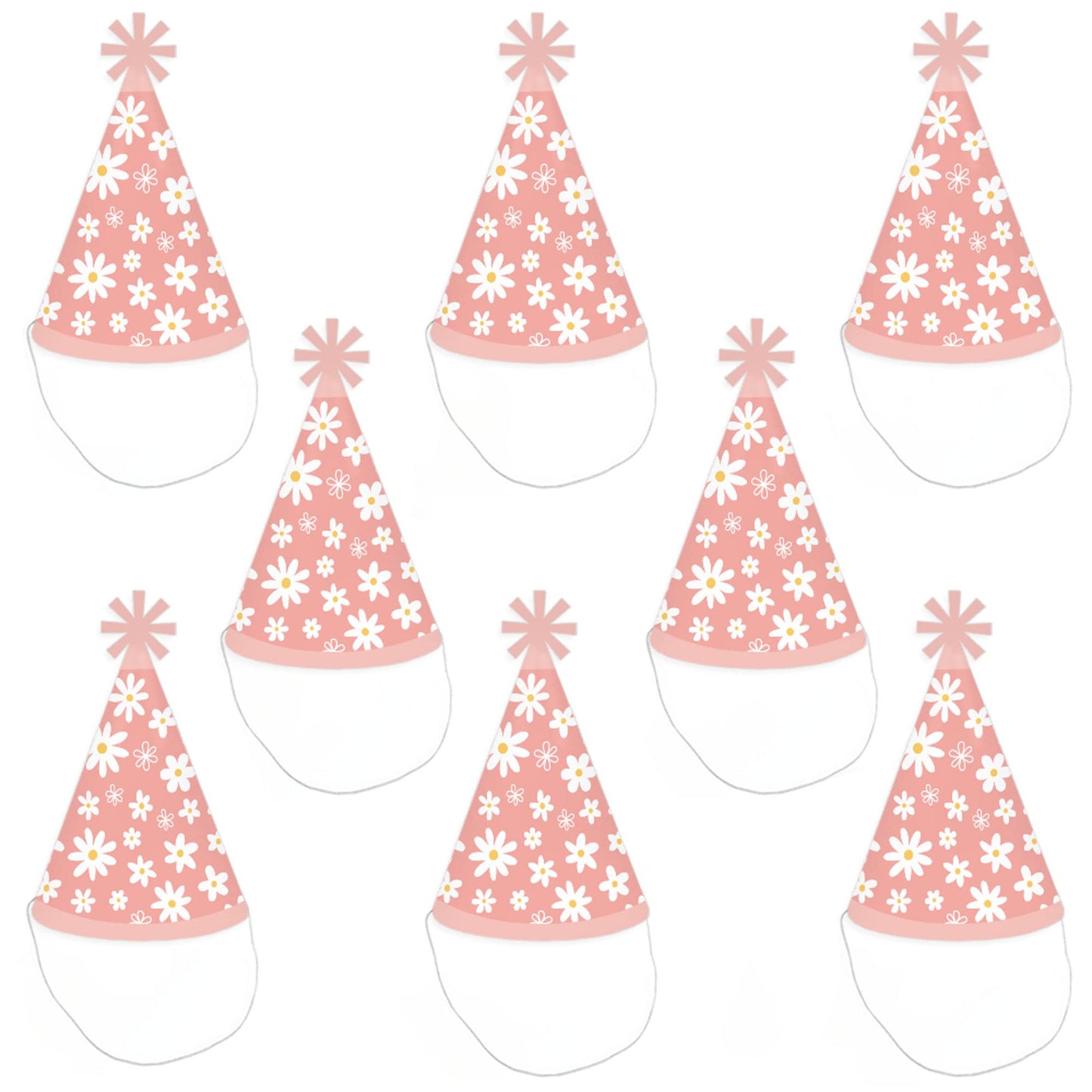 Big Dot of Happiness Pink Daisy Flowers - Cone Happy Birthday Party Hats for Kids and Adults - Set of 8 (Standard Size)
