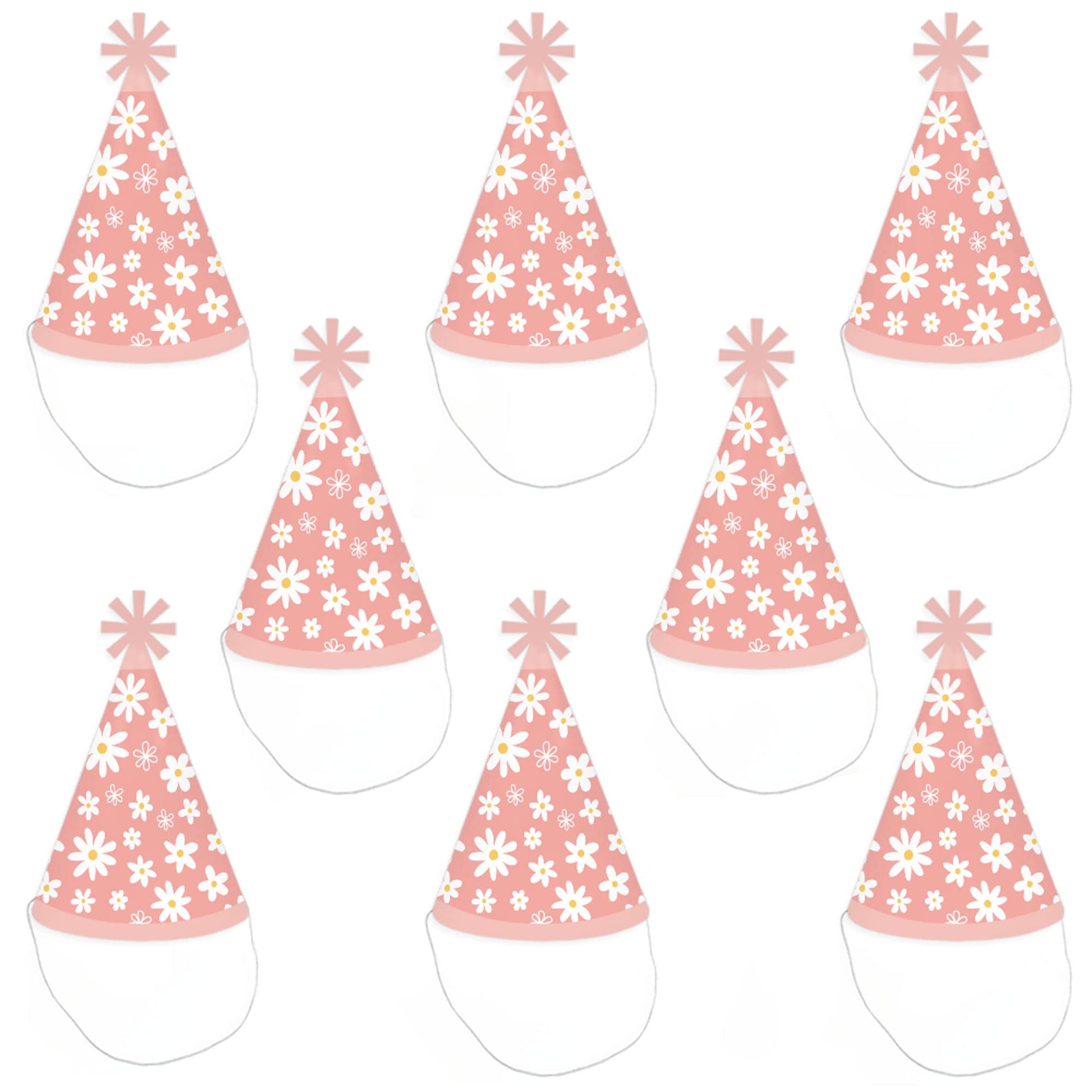 Big Dot of Happiness Pink Daisy Flowers - Cone Happy Birthday Party Hats for Kids and Adults - Set of 8 (Standard Size)