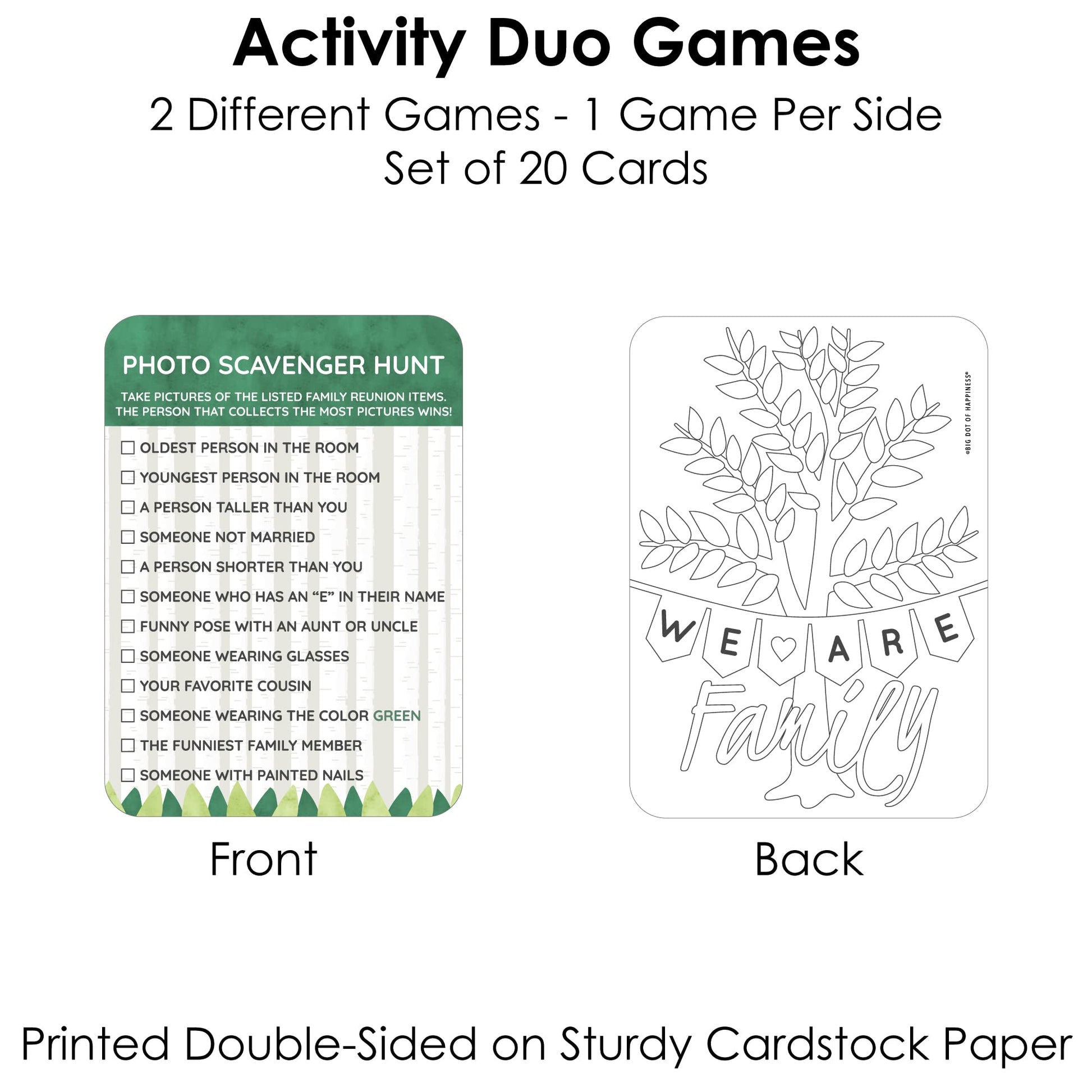 Big Dot of Happiness Family Tree Reunion - 2-in-1 Family Gathering Party Cards - Activity Duo Games - Set of 20