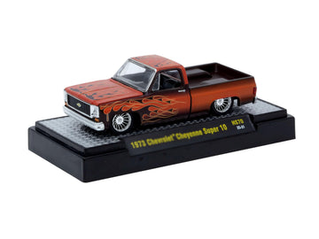 1973 Cheyenne Super 10 Pickup Truck Custom Re-Styling Red with Flame Graphics Limited Edition to 14498 Pieces Worldwide 1/64 Diecast Model Car by M2