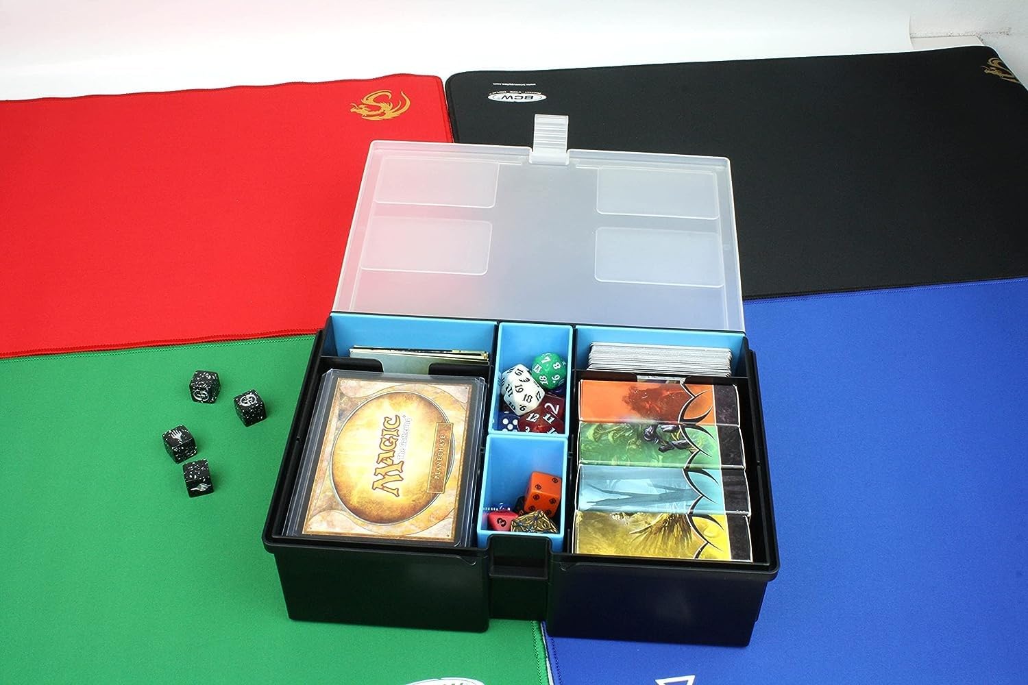 BCW Prime X4 XL Gaming Box | Playing Card Storage Box for Decks and Game Accessories, Includes Removable Dividers and Dice Trays | Trading Card