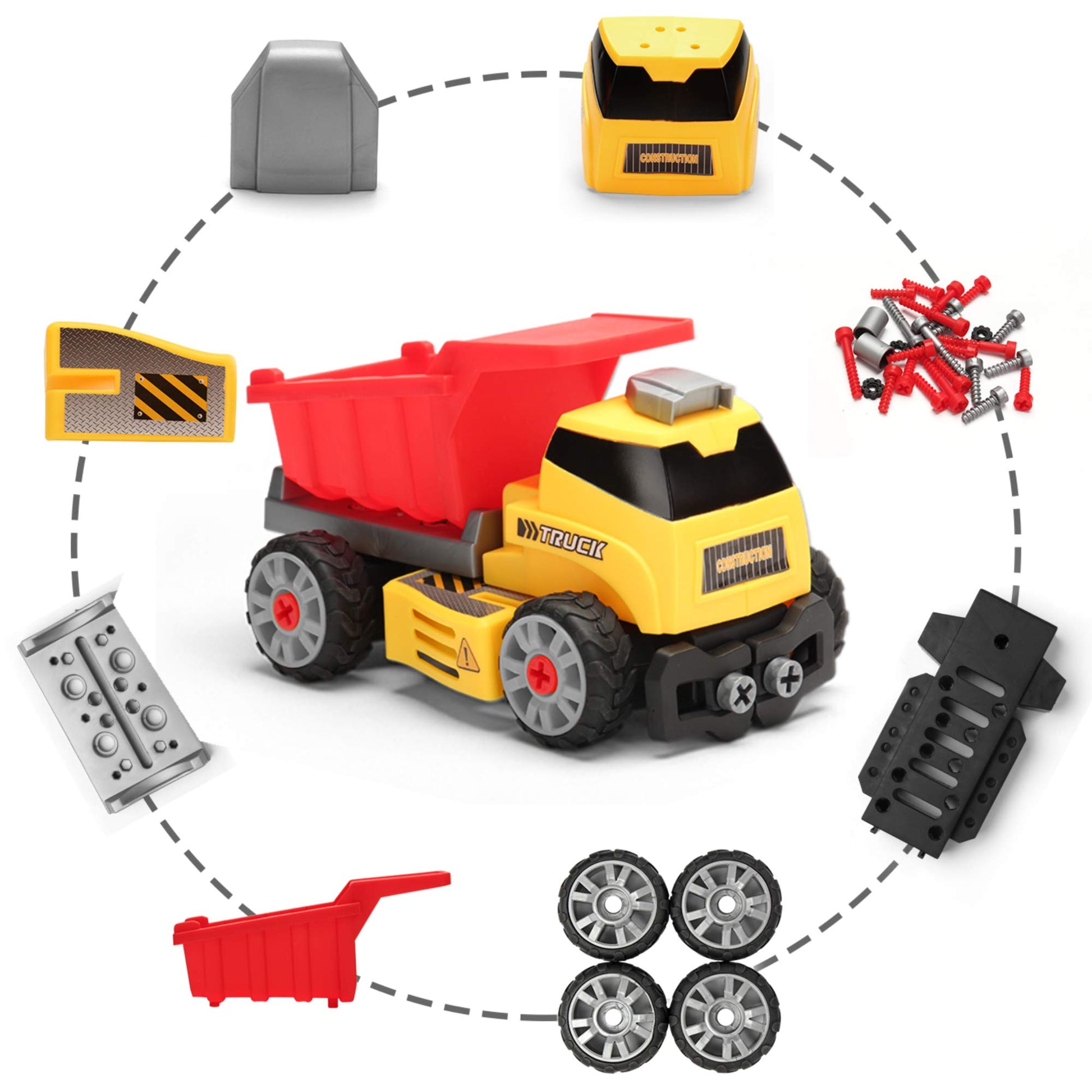 MOBIUS Toys 7-in-1 Take-Apart Truck Construction Set - STEM Building Toy w/Drill, Lights & Sounds - Buildable Dump Truck, Excavator & More