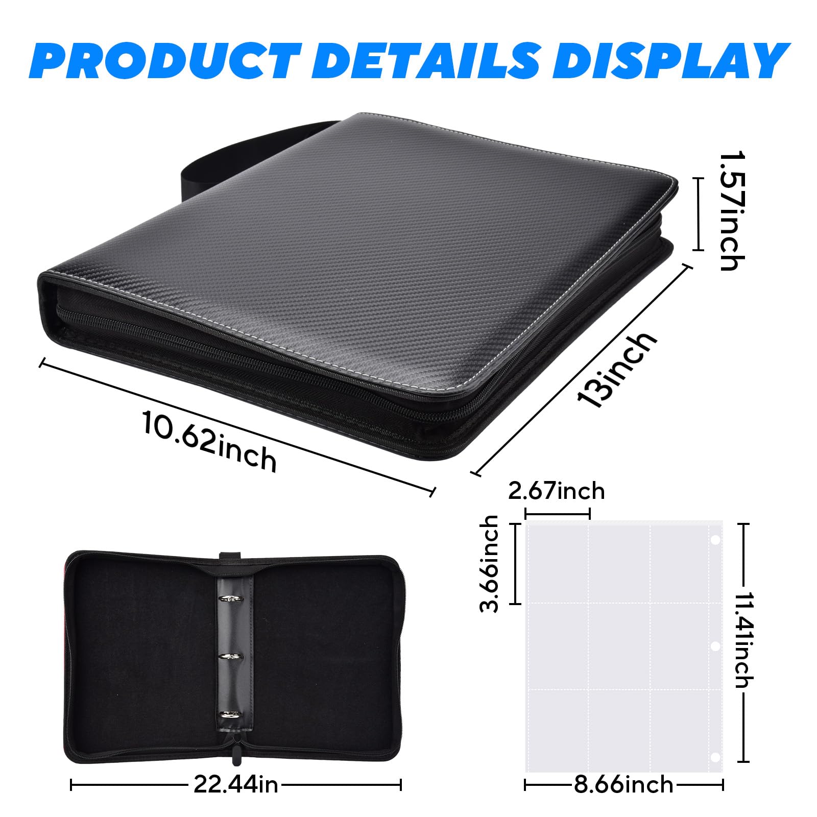 ULLTOON Portable 9-Pocket Trading Card Binder, Holds 1080 Cards with 60 Removable Double-Sided Sleeves, Baseball Card Binder Card Storage Organizer