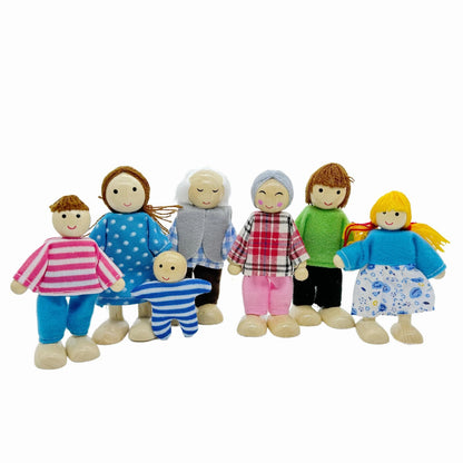 HYSTYLE 7 Pack Wooden Dollhouse Family Dolls Pretend Play Figures, Family Role Play Pretend Play People Figures