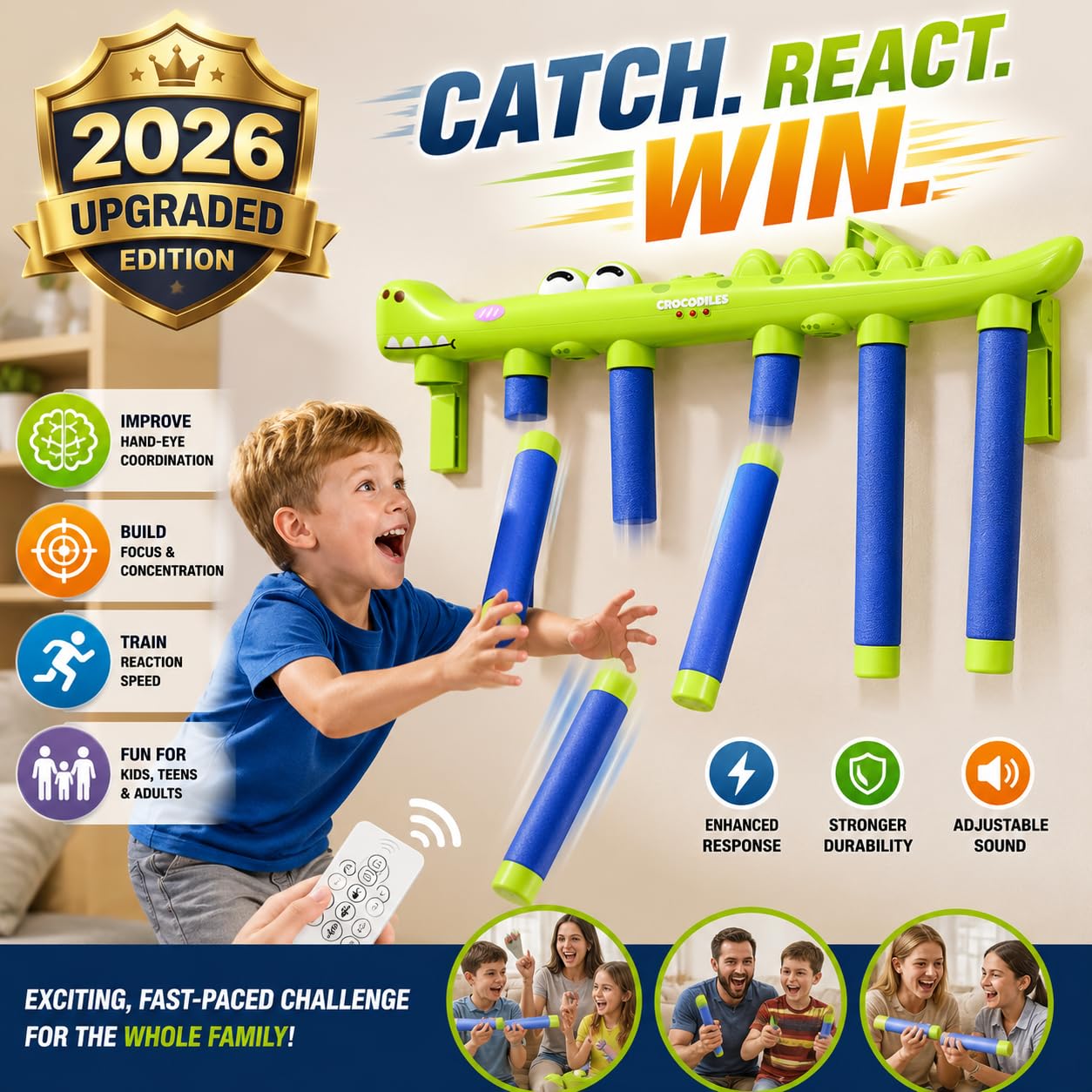 HomiePop Catching Sticks Game for Kids & Adults, Reflex Challenge Game with Remote Control, Hand Eye Coordination Training Toy, 3 Speed Levels, Family