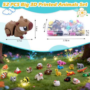 YRBIGSP 52 PCS 3D Printed Animals Set, Articulated 3D Printed Fidget Animal Toys for Kids Students Classroom Rewards,Party Favors, Easter Christmas