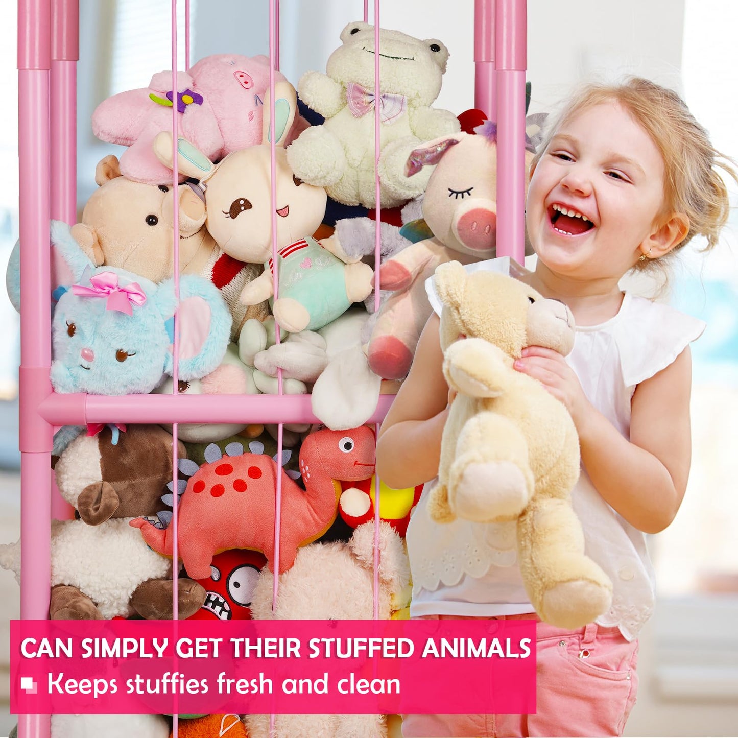 Ibnotuiy Stuffed Animal Zoo Storage PVC Stuffed Animal Holder, Pink