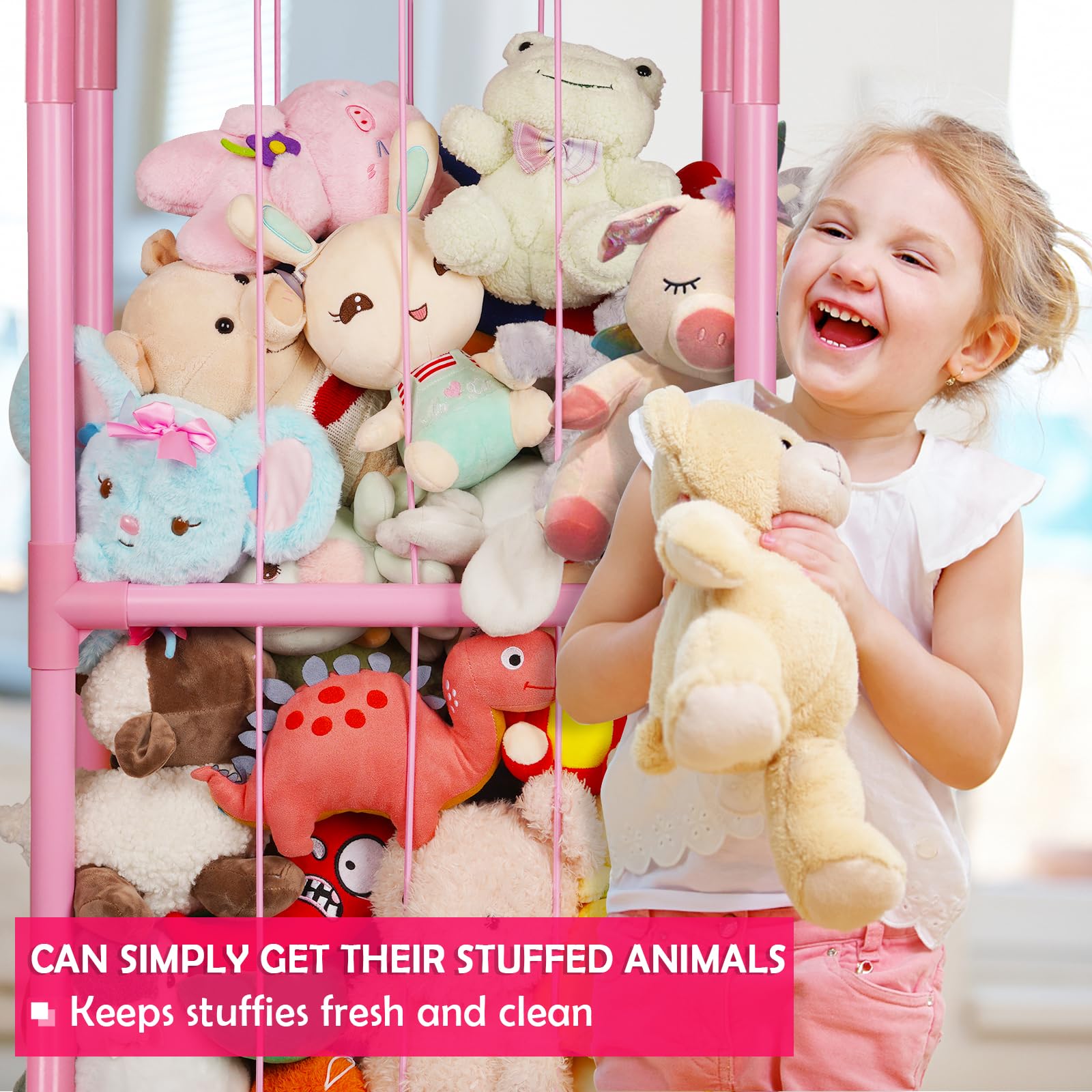 Ibnotuiy Stuffed Animal Zoo Storage PVC Stuffed Animal Holder, Pink