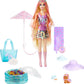 Barbie Color Reveal Sunshine and Sprinkles Doll & Accessories with 25 Surprises, Palm Tree Theme Including Water-Shower Umbrella & Color Change