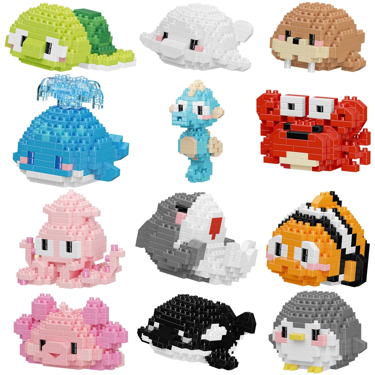 HJPLPXH Small Toy Gift,Party Favors for Kids,12 Boxes Marine Animals Micro Mini Building Blocks Set, Birthday Gift for Kids Ages 8-16+