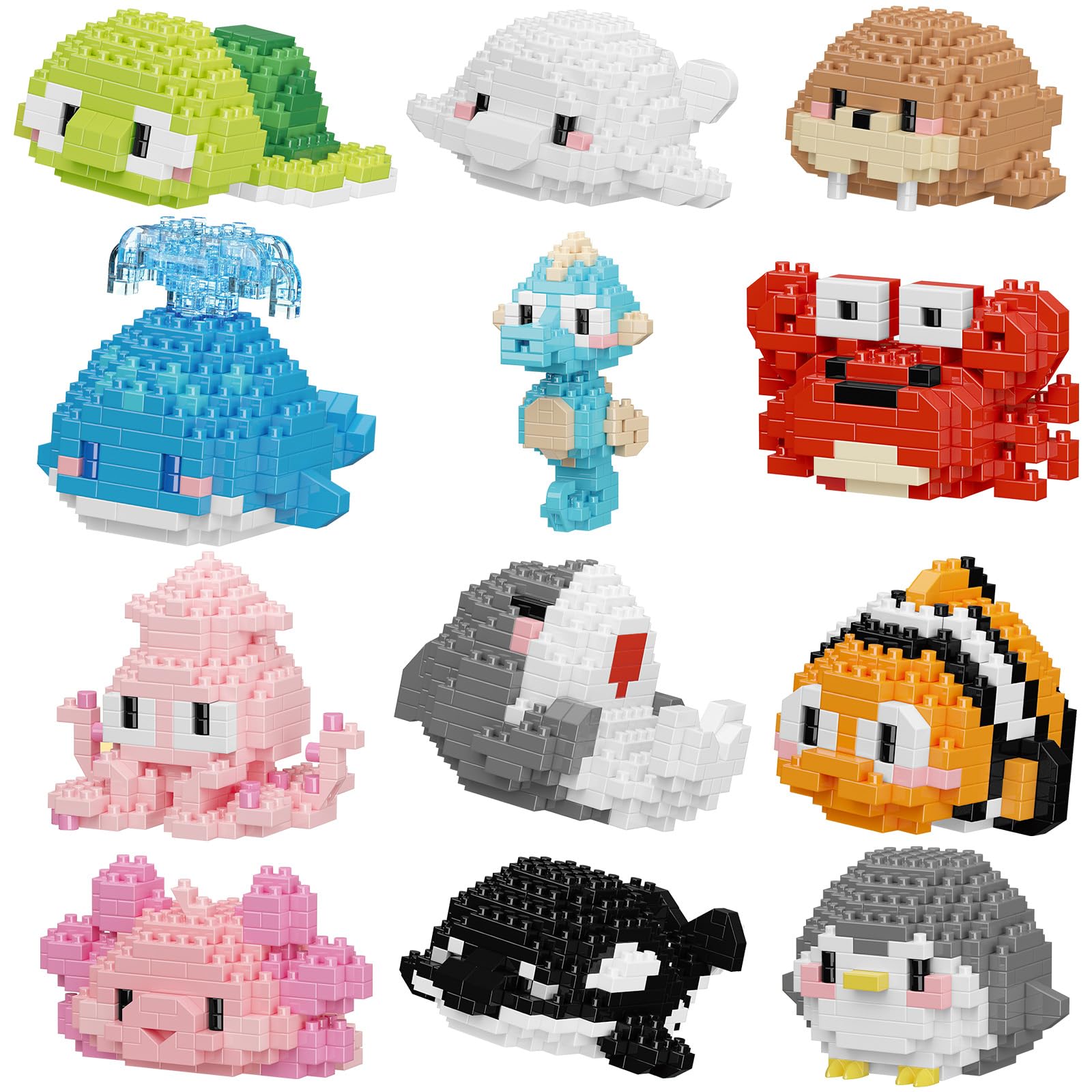 HJPLPXH Small Toy Gift,Party Favors for Kids,12 Boxes Marine Animals Micro Mini Building Blocks Set, Birthday Gift for Kids Ages 8-16+