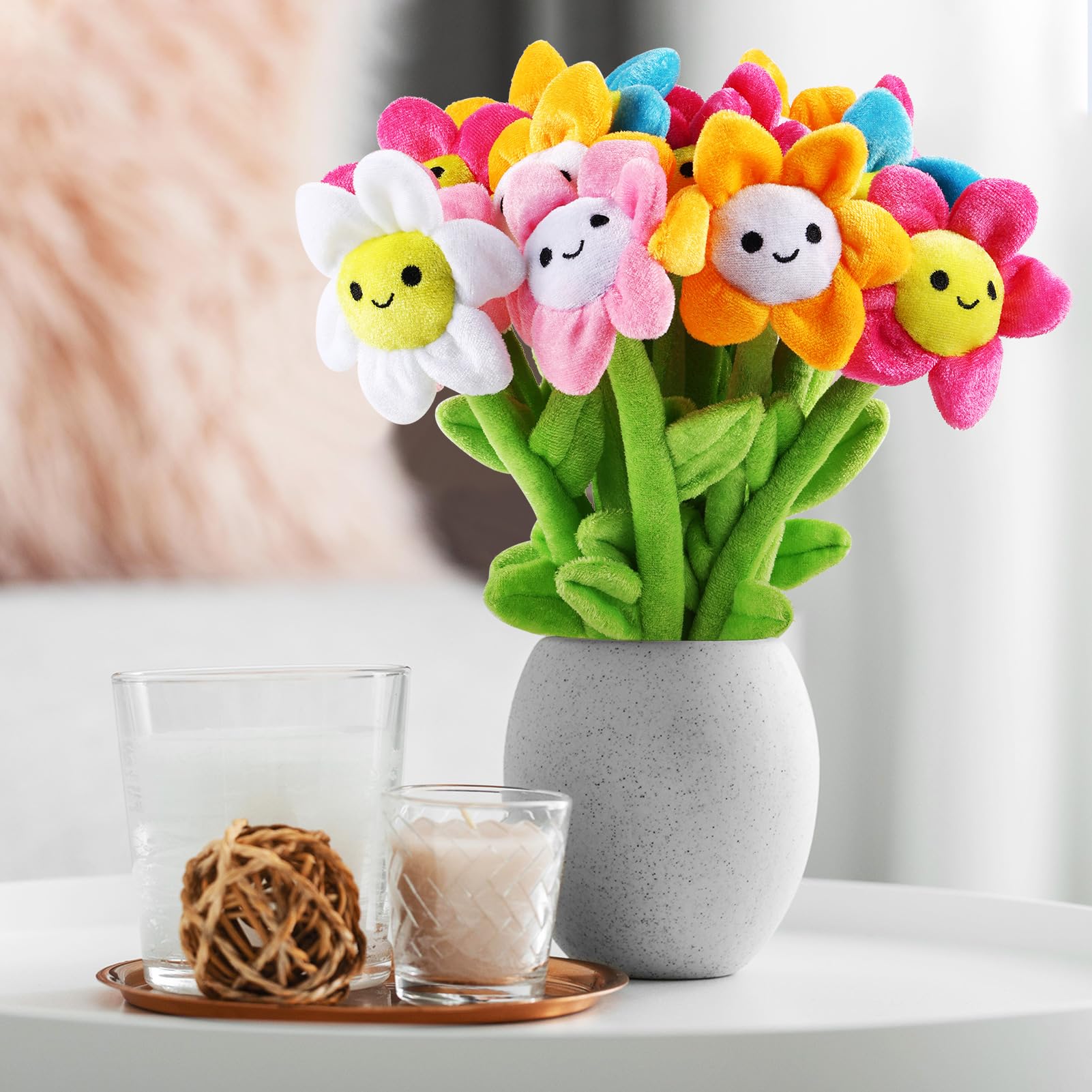 10 Pcs Plush Sunflower Flower Stuffed Bendable Stems Plush Bouquet Toy Soft Rose Flower 12.6 Inch for Christmas Classroom 2026 Mother's Day Valentines