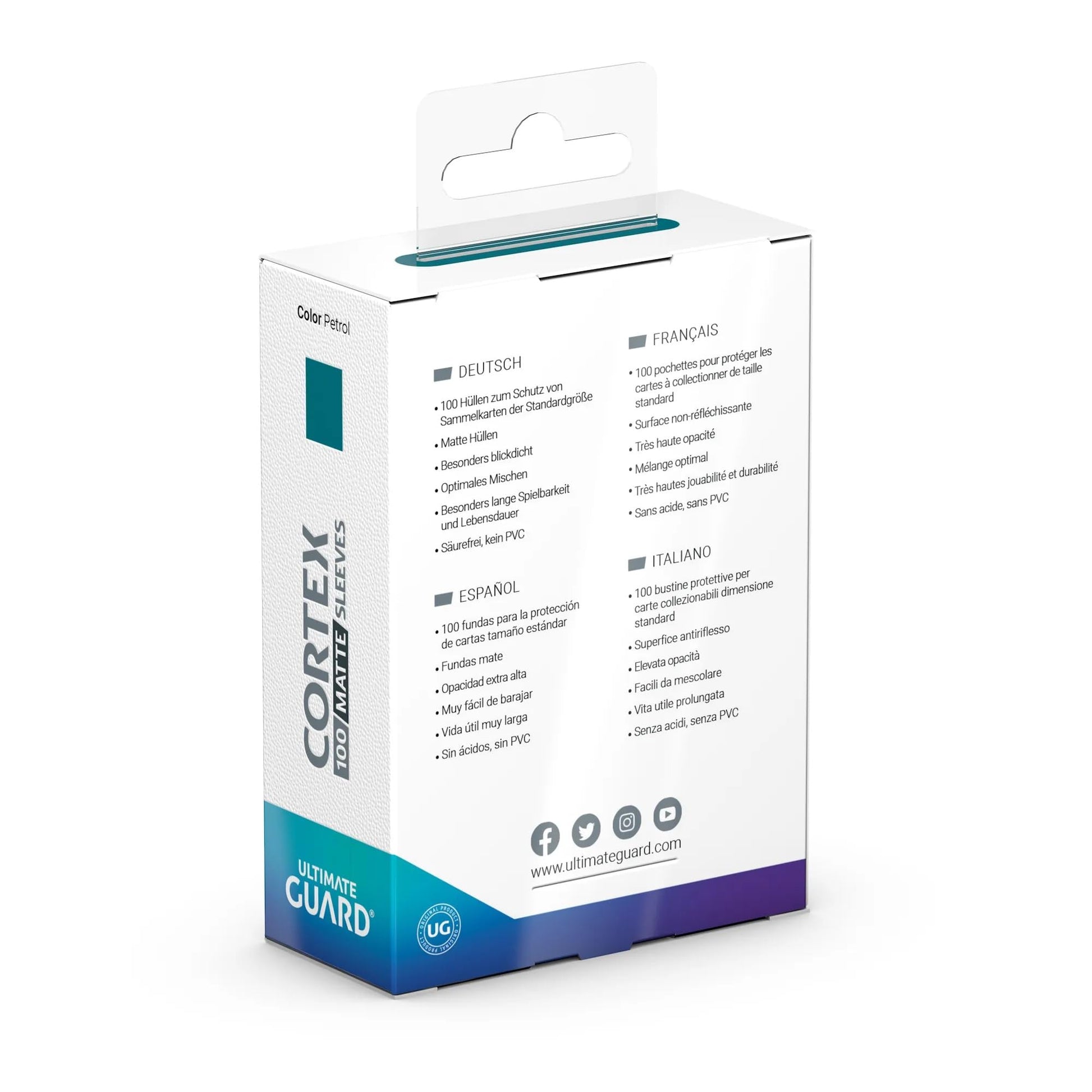 Ultimate Guard Cortex Outer Card Sleeves, 100 Standard Size TCG Sleeves, 66 x 91mm, Petrol Back, Matte Finish, No PVC & Acid-Free, High Clarity