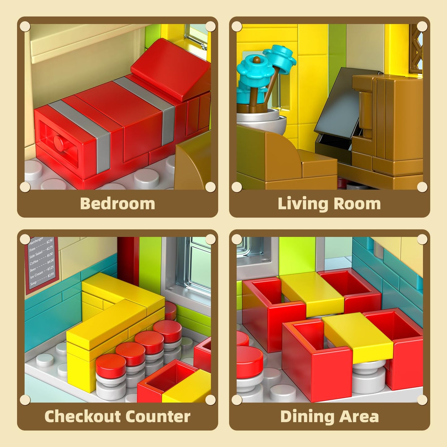 City Burger Shop Building Set, Tiny House Building Blocks Decor Model Kit, MOC Street View House for Adults Teens Age 14+, TV Fans (342 PCS)