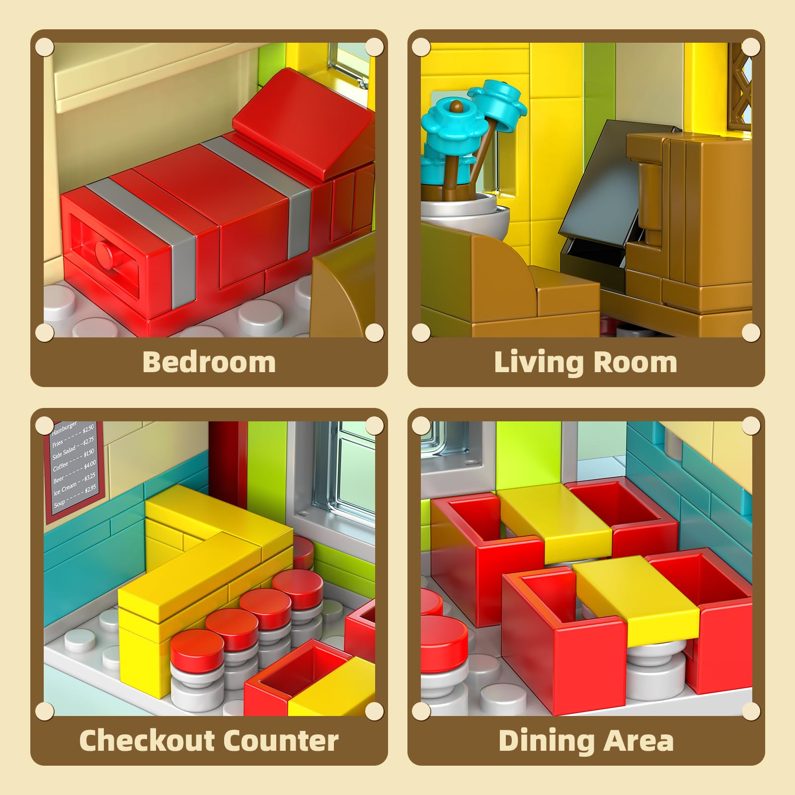 City Burger Shop Building Set, Tiny House Building Blocks Decor Model Kit, MOC Street View House for Adults Teens Age 14+, TV Fans (342 PCS)