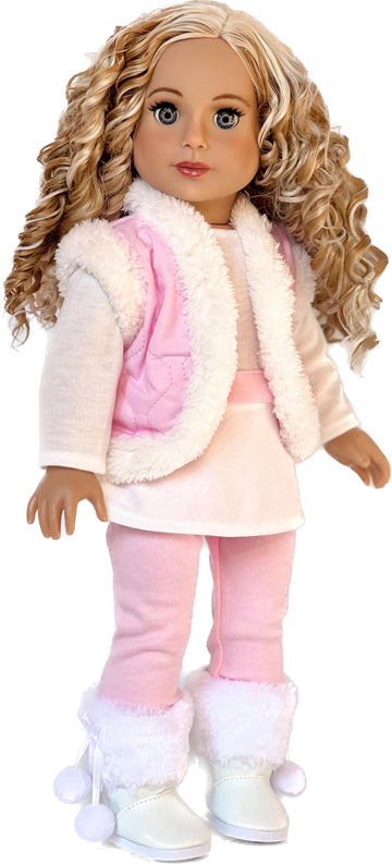 Snowflake - 4 Piece 18 inch Doll Outfit - Leggings, Tunic, Vest and Boots - (Doll Not Included)