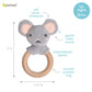 Pearhead Mouse Wooden Baby Teether - Soft Plush Lovey with Natural Wood Rattle Ring, BPA-Free, Soothes Infant Gums, Multi-Sensory Newborn Essential